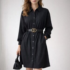 Uniqlo Shirt Dress Women's Long Sleeve Button Down Whimsigoth  Boho Black Small